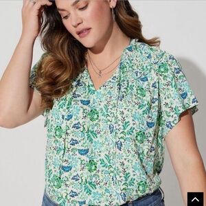 Torrid Gauze Smocked Yoke Ruffle Top